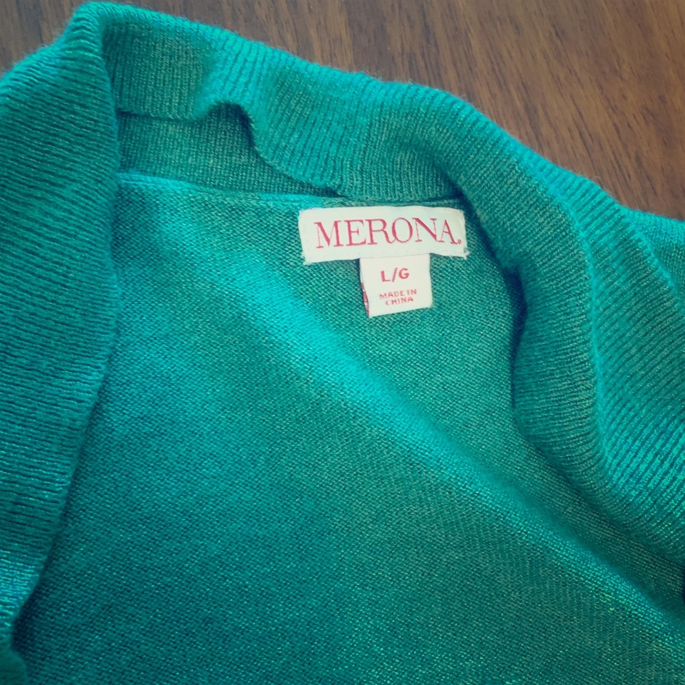 Green Merona open cardigan. Heathered forest green